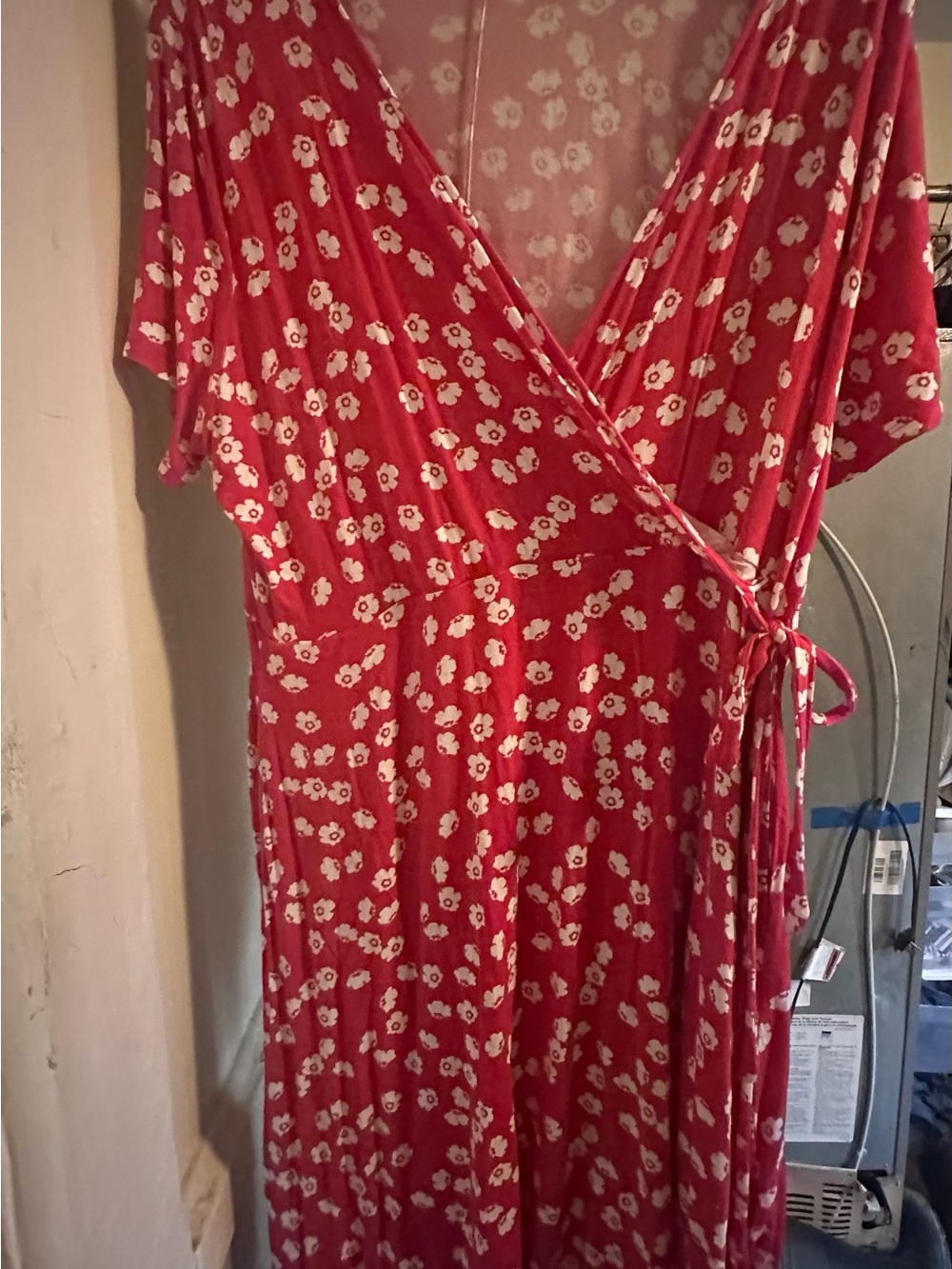 Amazon Essentials Red Floral Wrap MIDI Dress